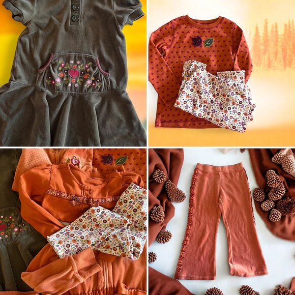 VINTAGE "Harvest Leaves" Line GYMBOREE set 5T Velour Cotton Ribbons - Picture 12 of 16